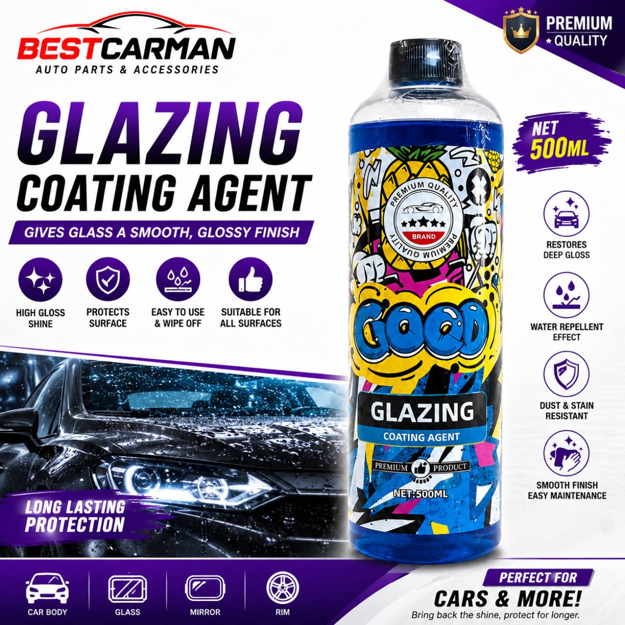 Good Glazing Coating Agent 500ML Car Body Glass Mirror Coating Shine Protection